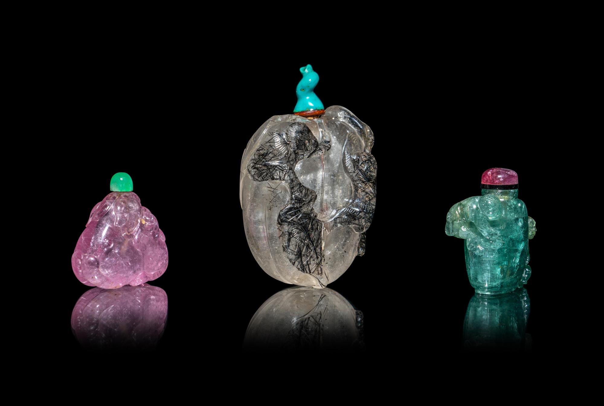 Three Chinese Precious Stone Snuff Bottles