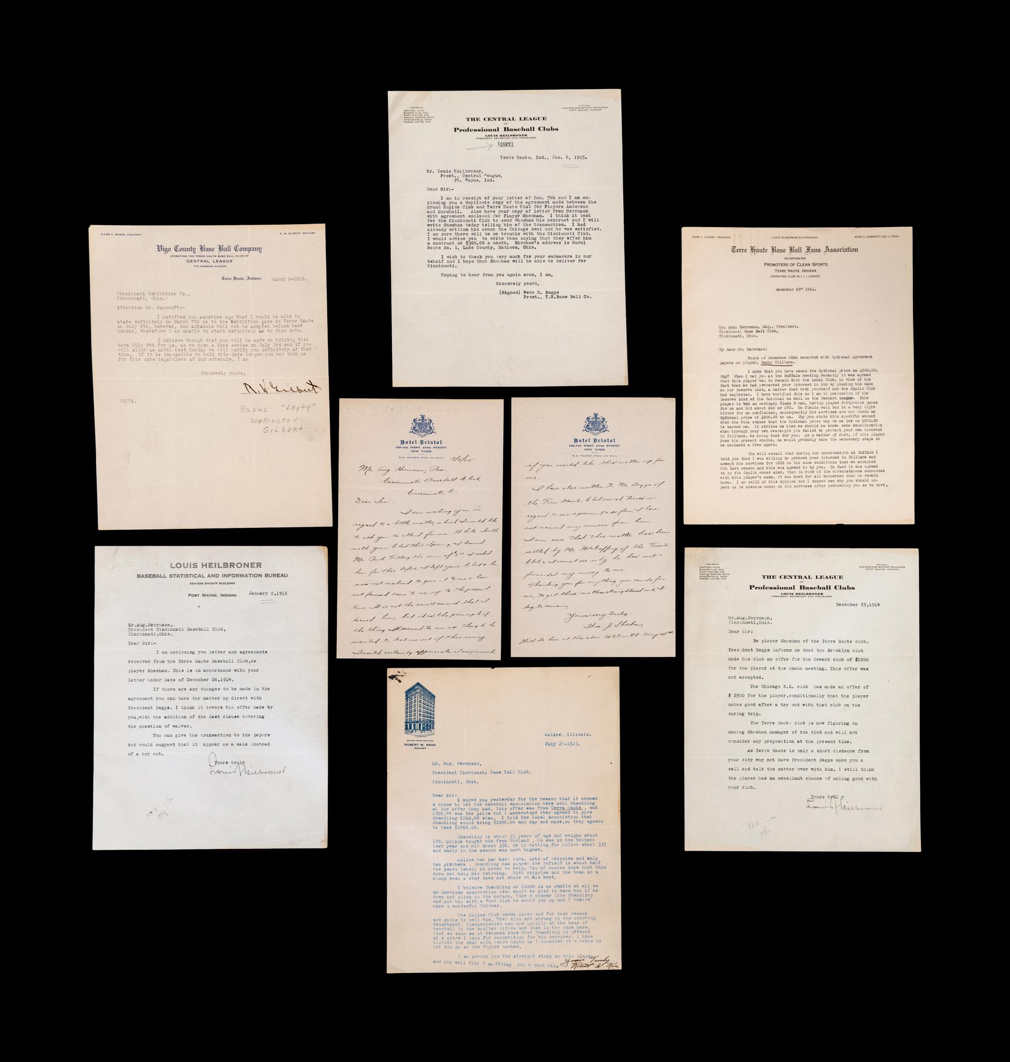 A Group of Seven Early 20th Century Letters with Cincinnati Reds Content,