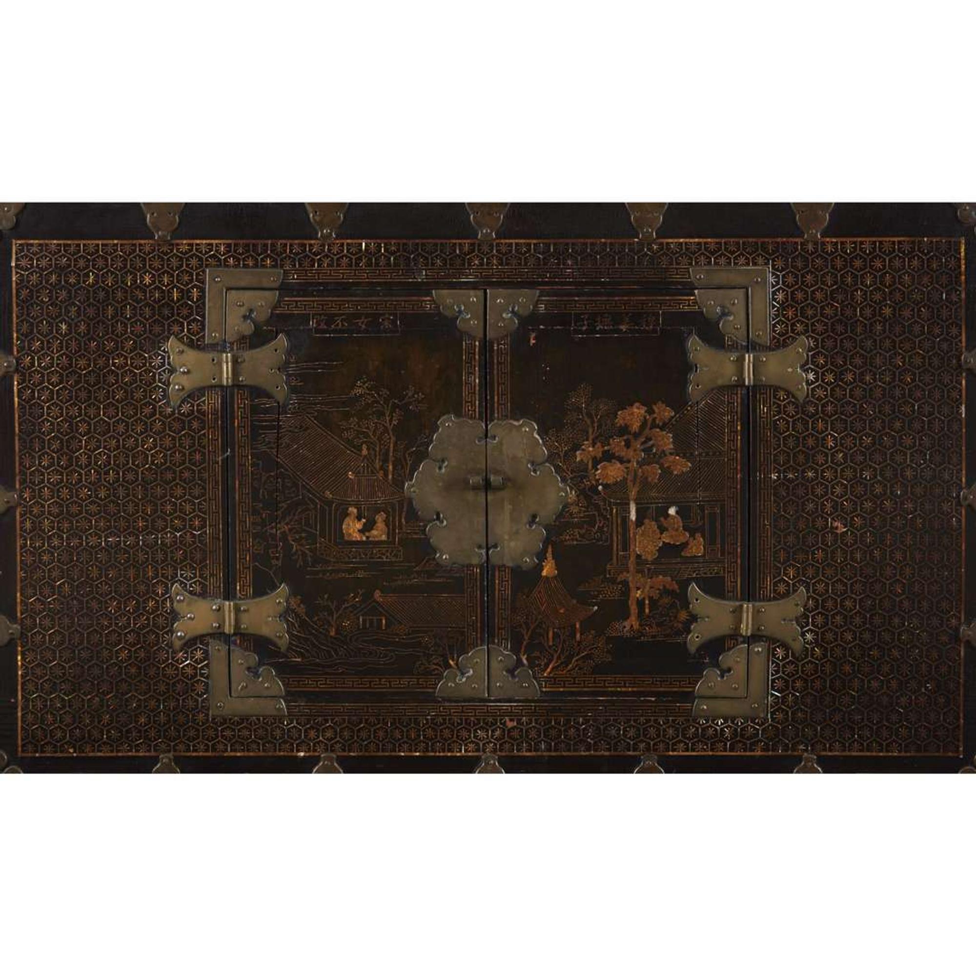A pair of Korean mother of pearl-inlaid lacquered wood chests 19th Century