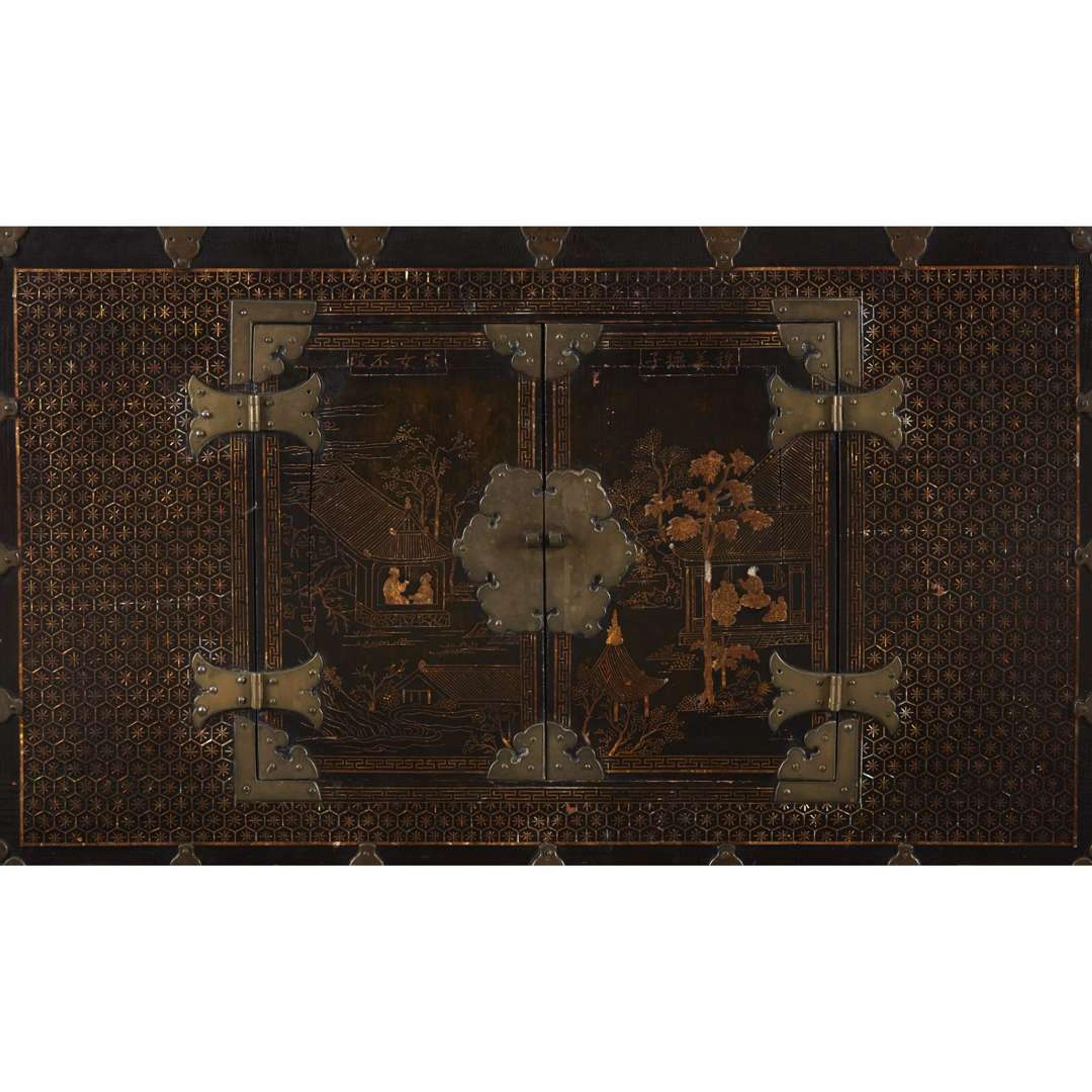 A pair of Korean mother of pearl-inlaid lacquered wood chests 19th Century