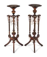 A Pair of Victorian Part-Ebonized and Gilt Walnut Plant Stands