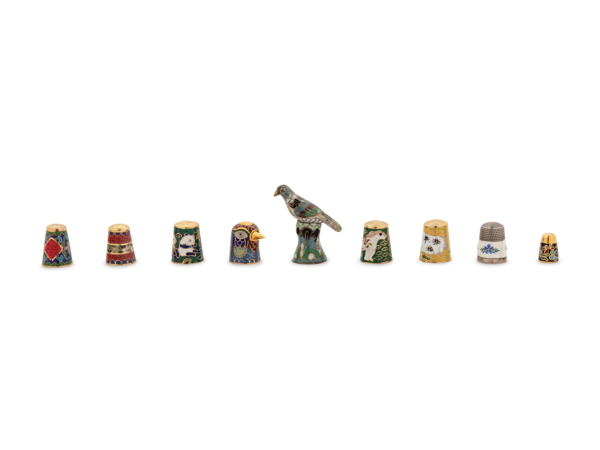 Nine Cloisonné Thimbles