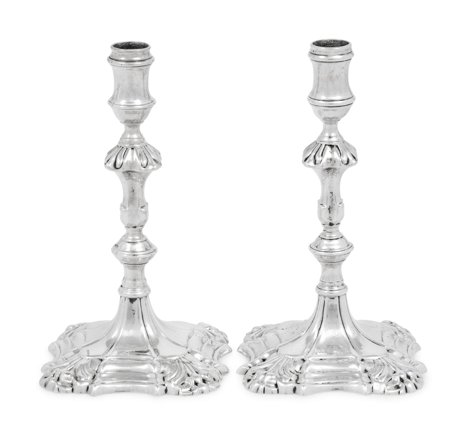 A Pair of George II Silver Taper Sticks