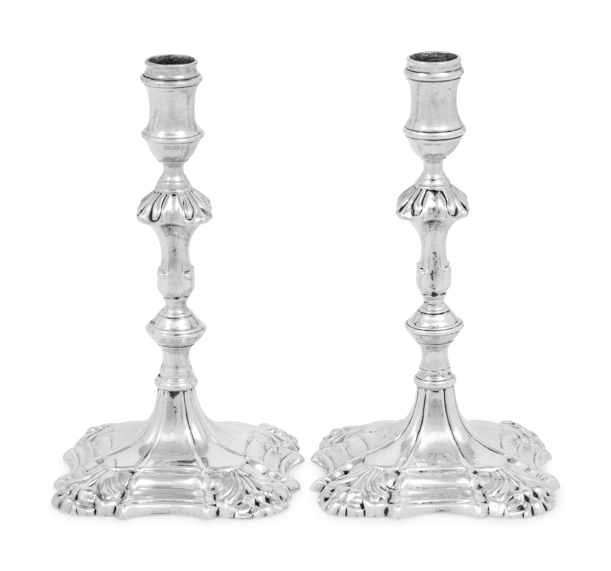 A Pair of George II Silver Taper Sticks