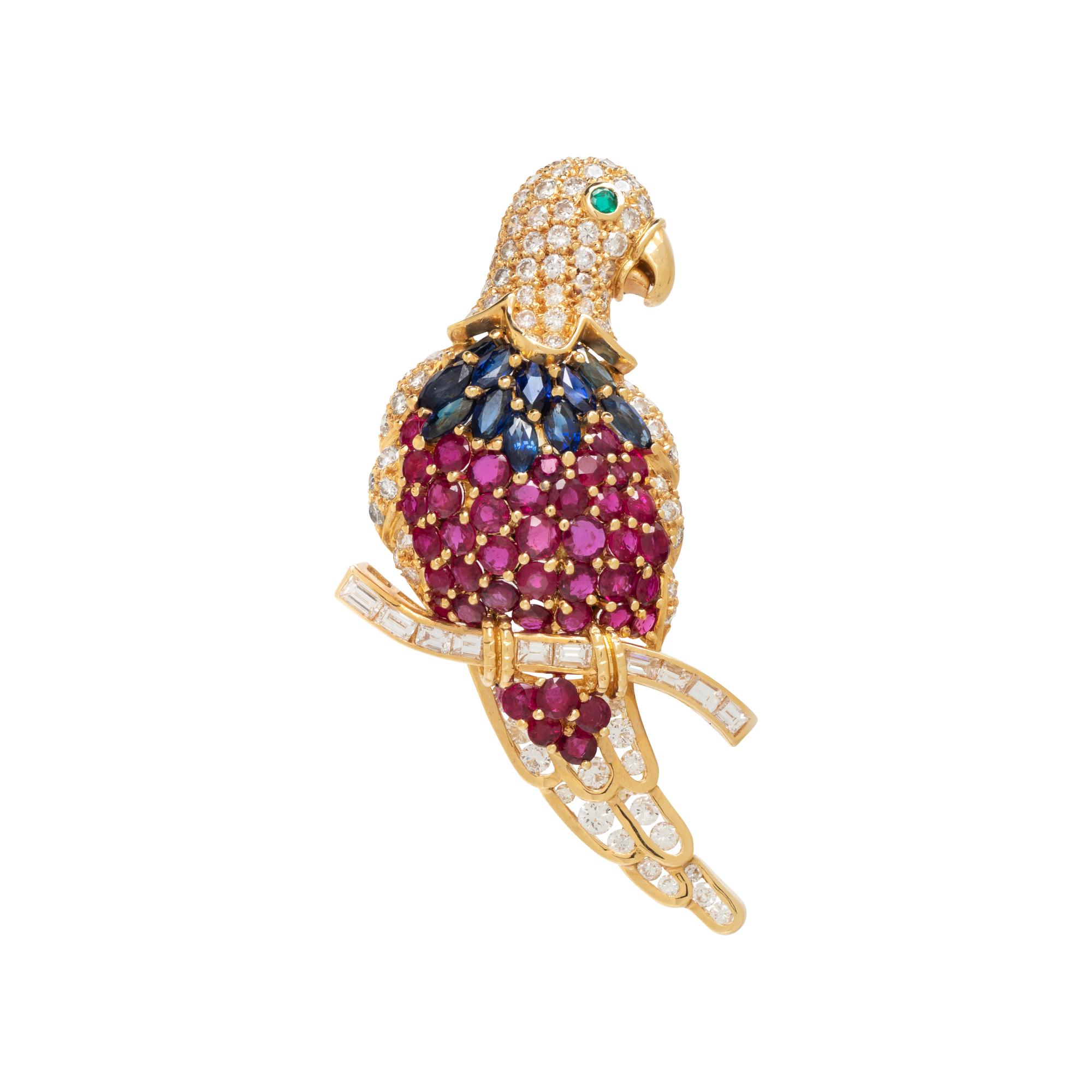 DIAMOND AND MULTIGEM BIRD BROOCH