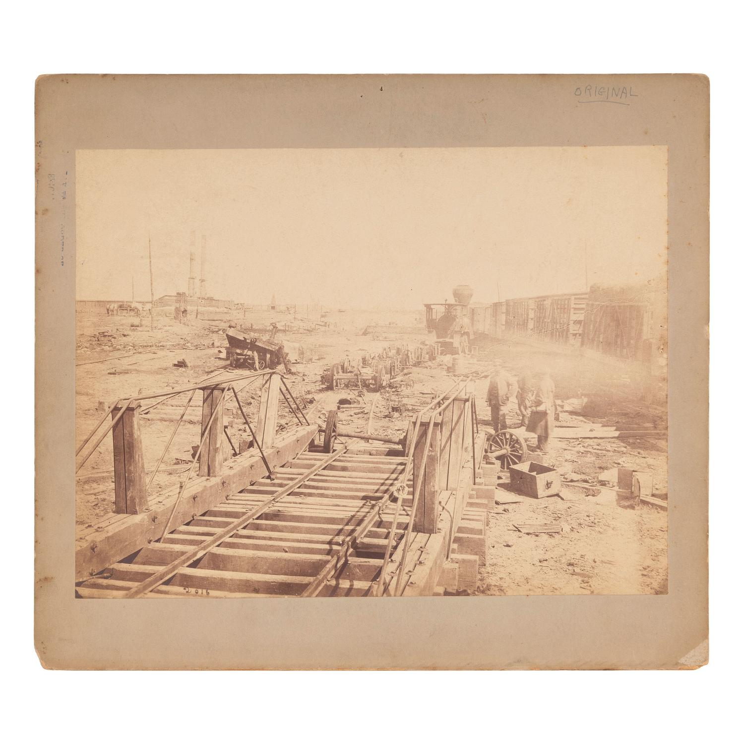 BRADY, Mathew (1822-1896), photographer. Outdoor photograph of ruins of Confederate fortifications at Manassas Junction. Manassas Junction, VA, [March 1862].