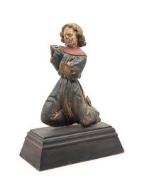 A French Carved and Painted Wood Figure Height 16 1/2 inches. — 17TH CENTURY, POSSIBLY EARLIER