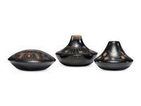 Black and Sienna Sgraffito Pottery Vases