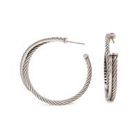 David Yurman, Sterling Silver and Diamond Cable Crossover Hoop Earrings