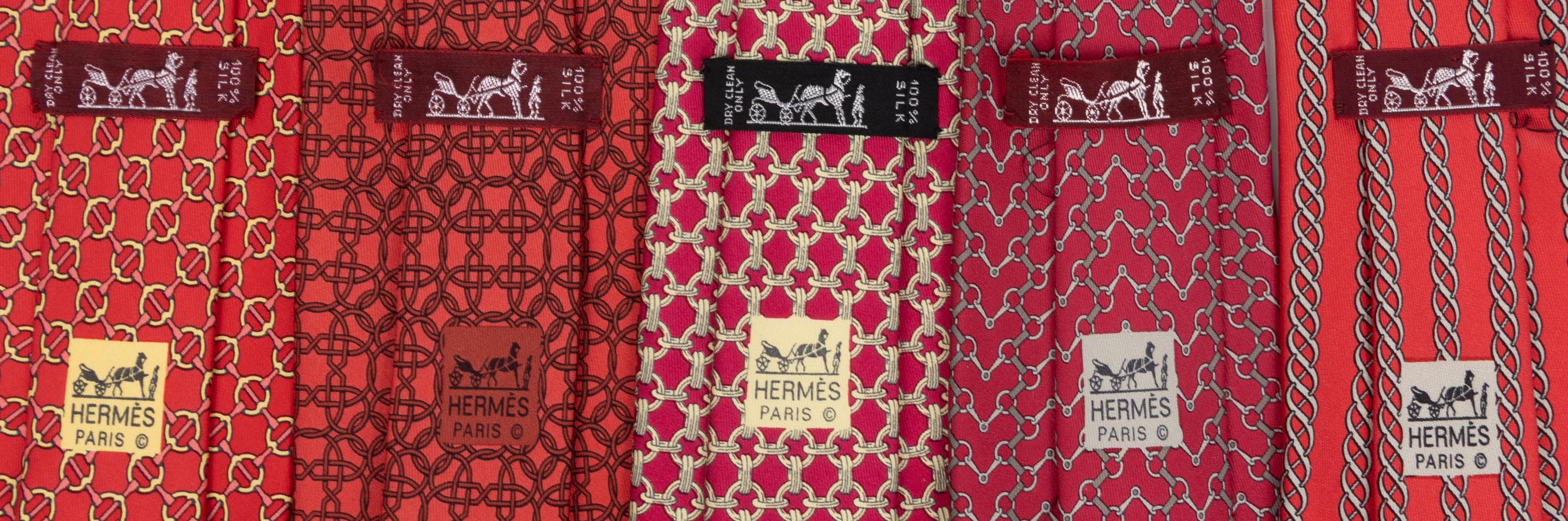 Hermès, Five Silk Neckties & Two Silk Pocket Squares