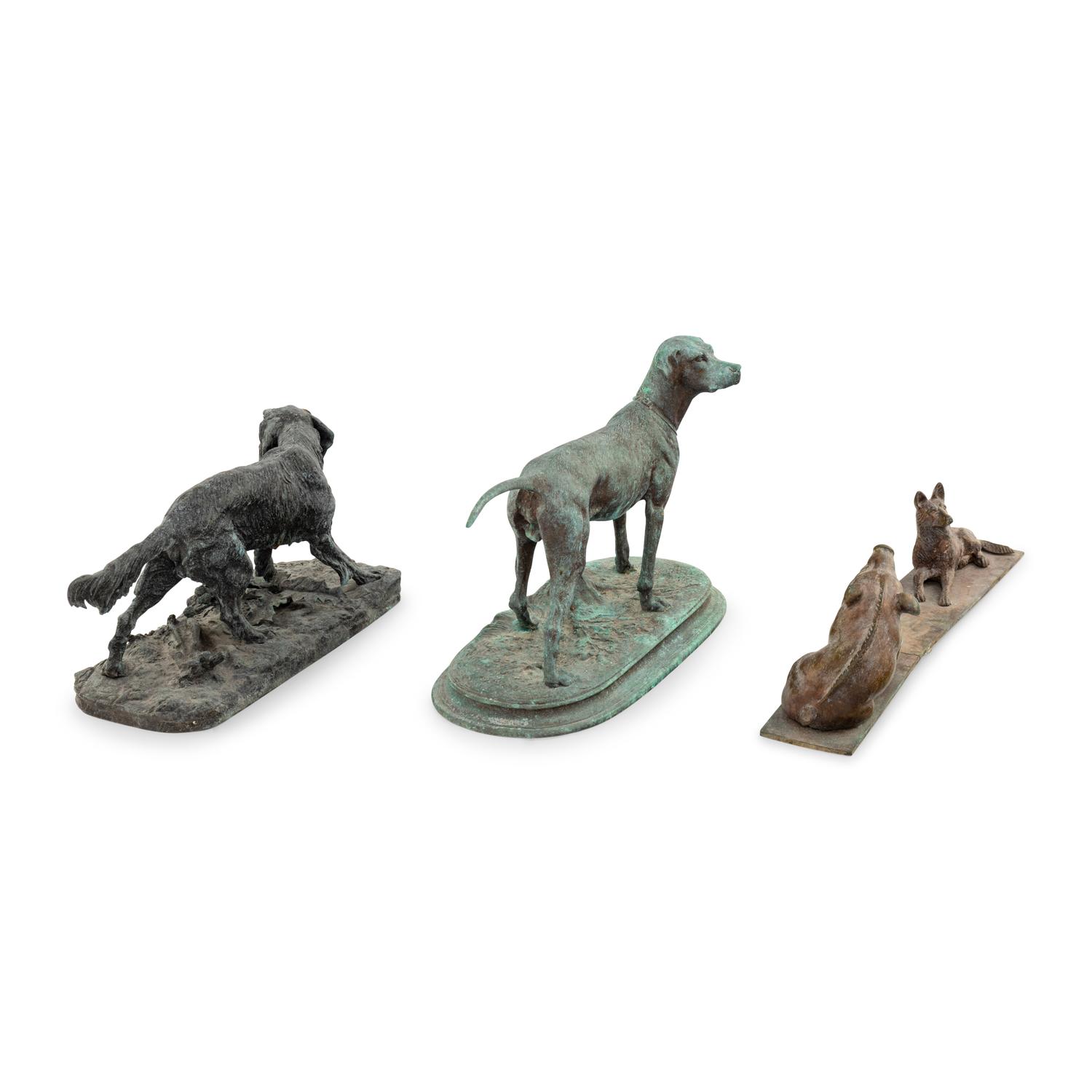 Two Bronze Hound Sculptures After PJ Mene