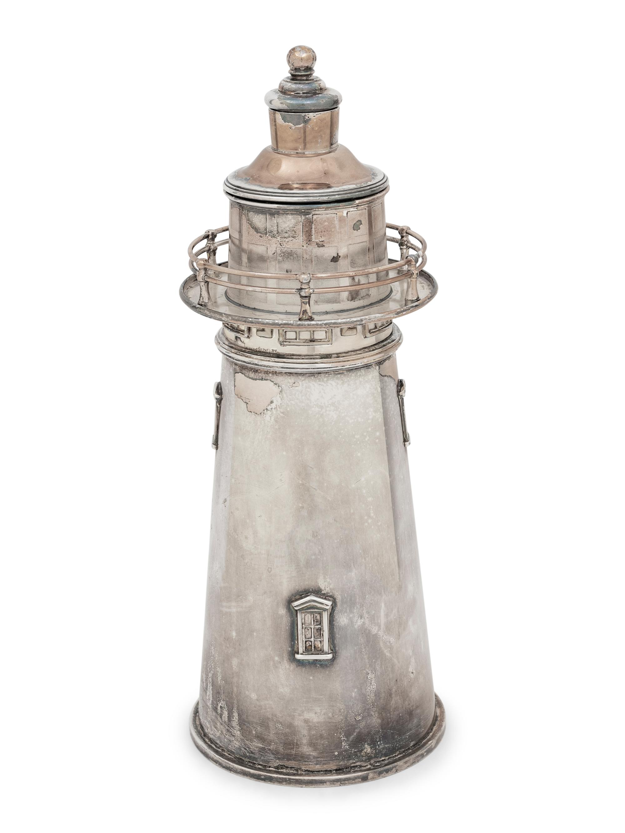 An American Silver-Plate Lighthouse Cocktail Shaker