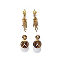 VICTORIAN, TWO PAIRS OF YELLOW GOLD AND SEED PEARL EARRINGS