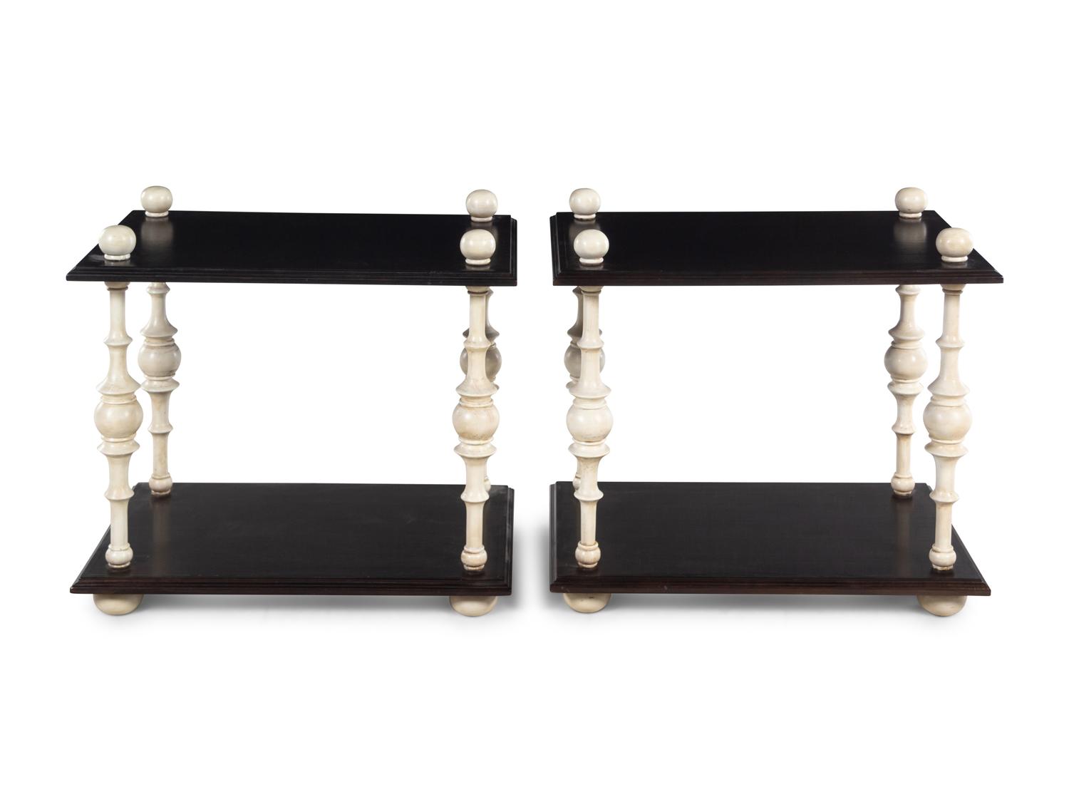 A Pair of Ebonized and White Painted Side Tables