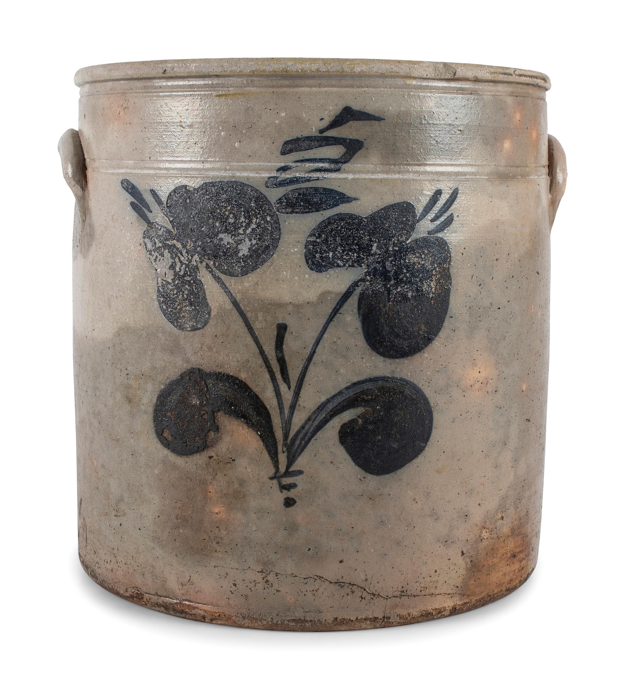 A Cobalt Decorated Five Gallon Stoneware Crock
