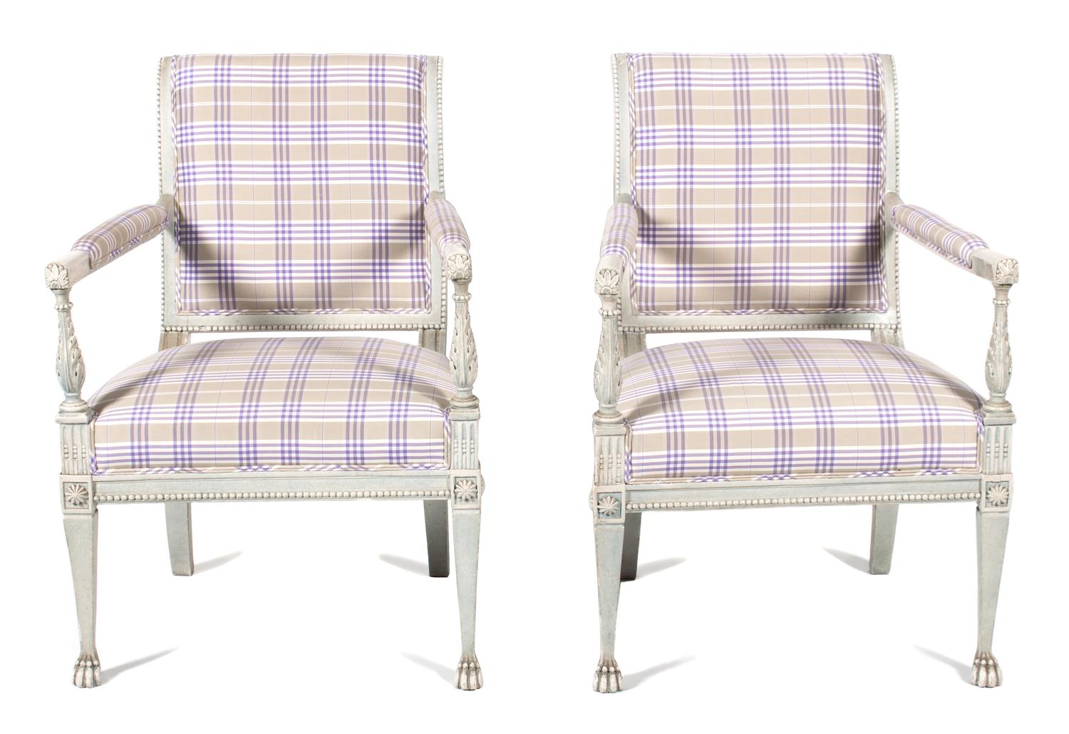 A Pair of Louis XVI Directoire Style Painted Fauteuils Height 34 inches. — LATE 19TH/EARLY 20TH CENTURY