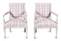 A Pair of Louis XVI Directoire Style Painted Fauteuils Height 34 inches. — LATE 19TH/EARLY 20TH CENTURY
