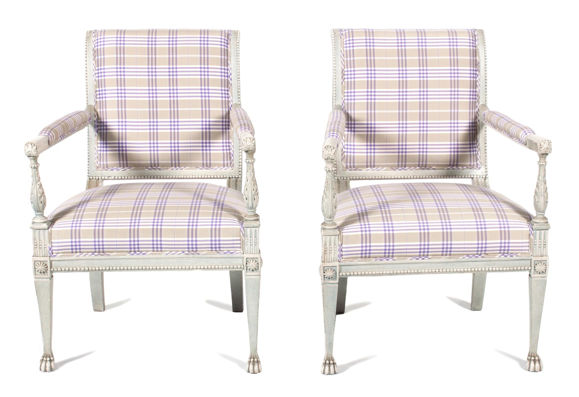 A Pair of Louis XVI Directoire Style Painted Fauteuils Height 34 inches. — LATE 19TH/EARLY 20TH CENTURY