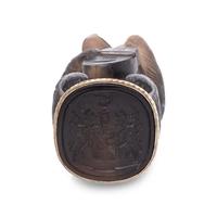 A Gold and Diamond Mounted Carved Hardstone Hand-Seal
