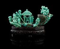 A Chinese Carved Turquoise Figural Group 19TH/20TH CENTURY Length 5 1/2 inches. — 19TH/20TH CENTURY
