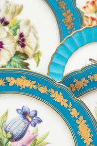A Set of Six French Porcelain Botanical Dessert Plates and Six French Porcelain Bread Plates
