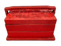 A Chinese Carved Red Lacquer Two-Tier Picnic Box