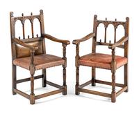 A Set of Six William & Mary Style Oak Dining Chairs