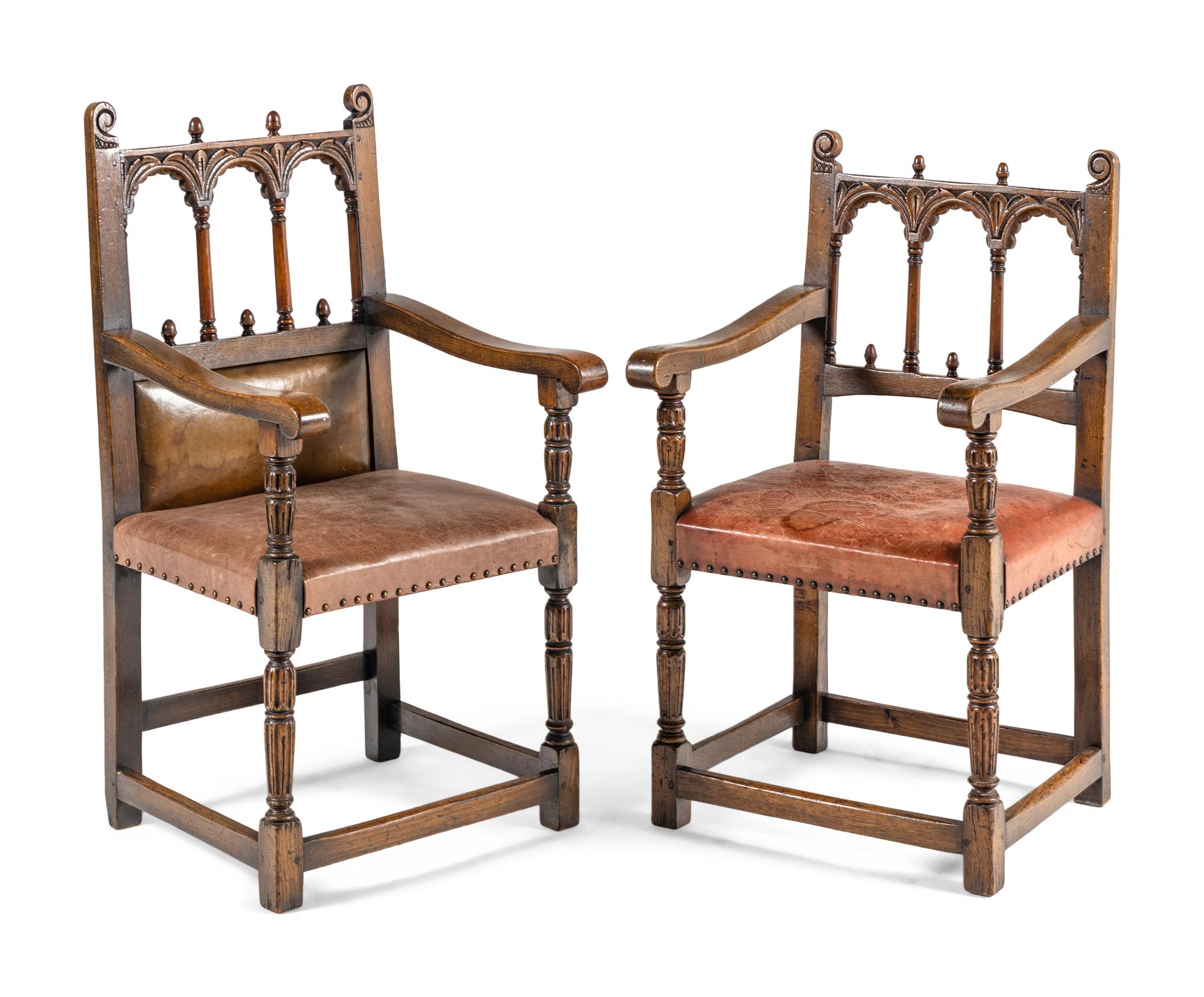 A Set of Six William & Mary Style Oak Dining Chairs