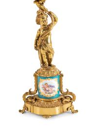 A Pair of Sèvres Style Porcelain Mounted Gilt Bronze Six-Light Candelabra
