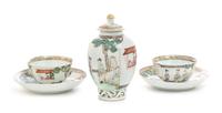 Two Sets of Chinese Export Famille Rose Porcelain Cups and Saucers Height of tea caddy 5 inches. — LATE 18TH/EARLY 19TH CENTURY