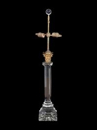 An English Gilt Bronze Mounted Cut Glass Columnar Lamp