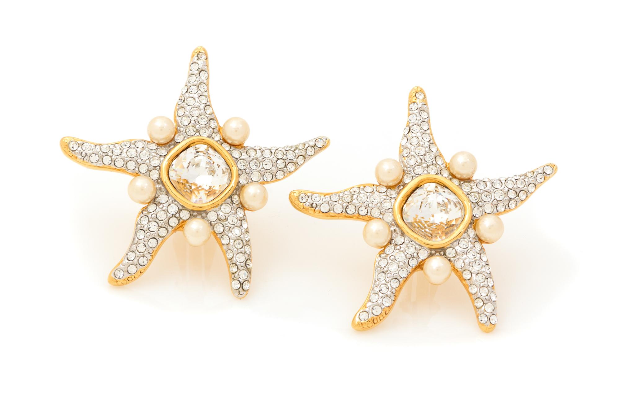 A Pair of Valentino Rhinestone and Faux Pearl Earclips,