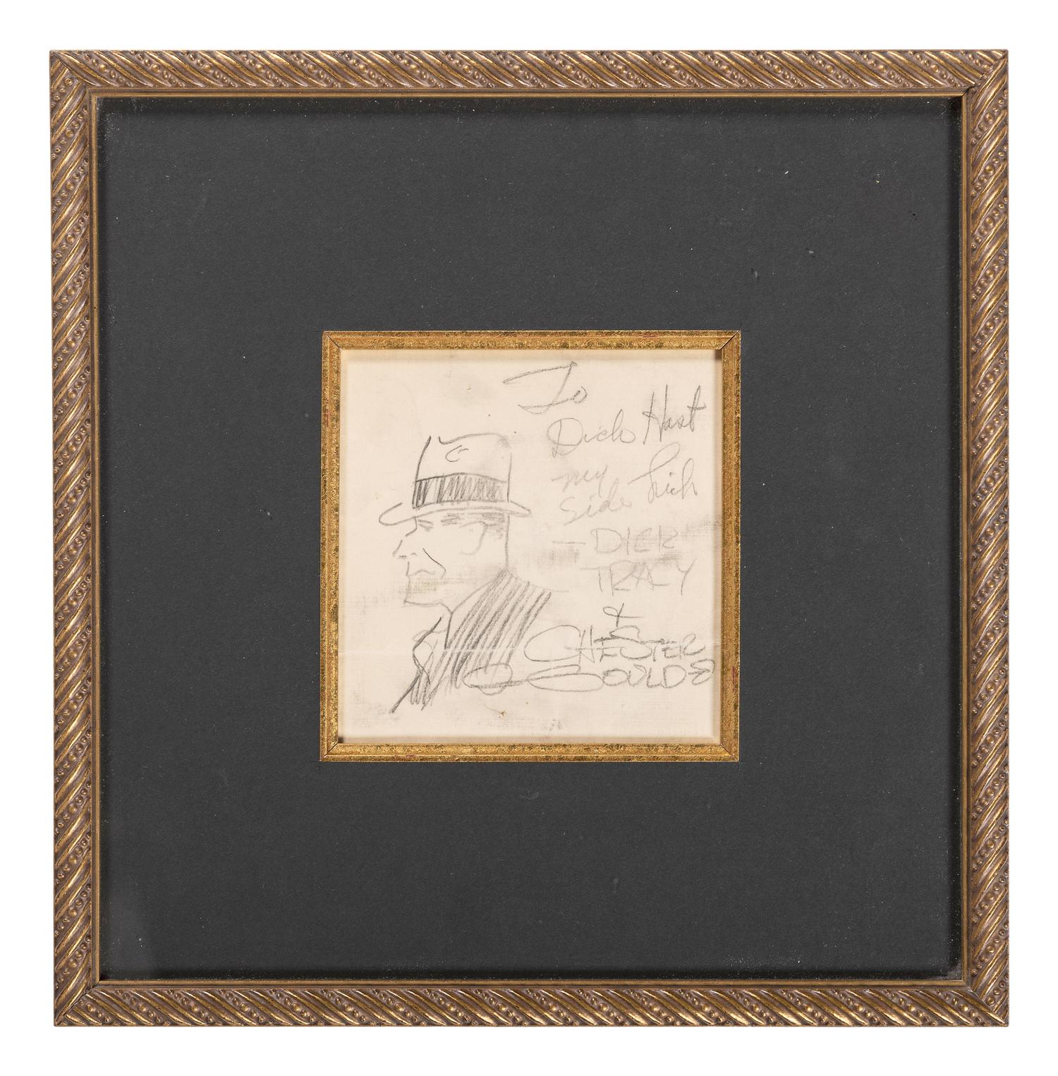 [CARTOON ART]. GOULD, Chester (1900-1985). Very early pencil drawing of Dick Tracy. N.p., ca 1931. "ONE OF THE EARLIEST KNOWN DRAWINGS OF HIS INFAMOUS CRIME FIGHTER"