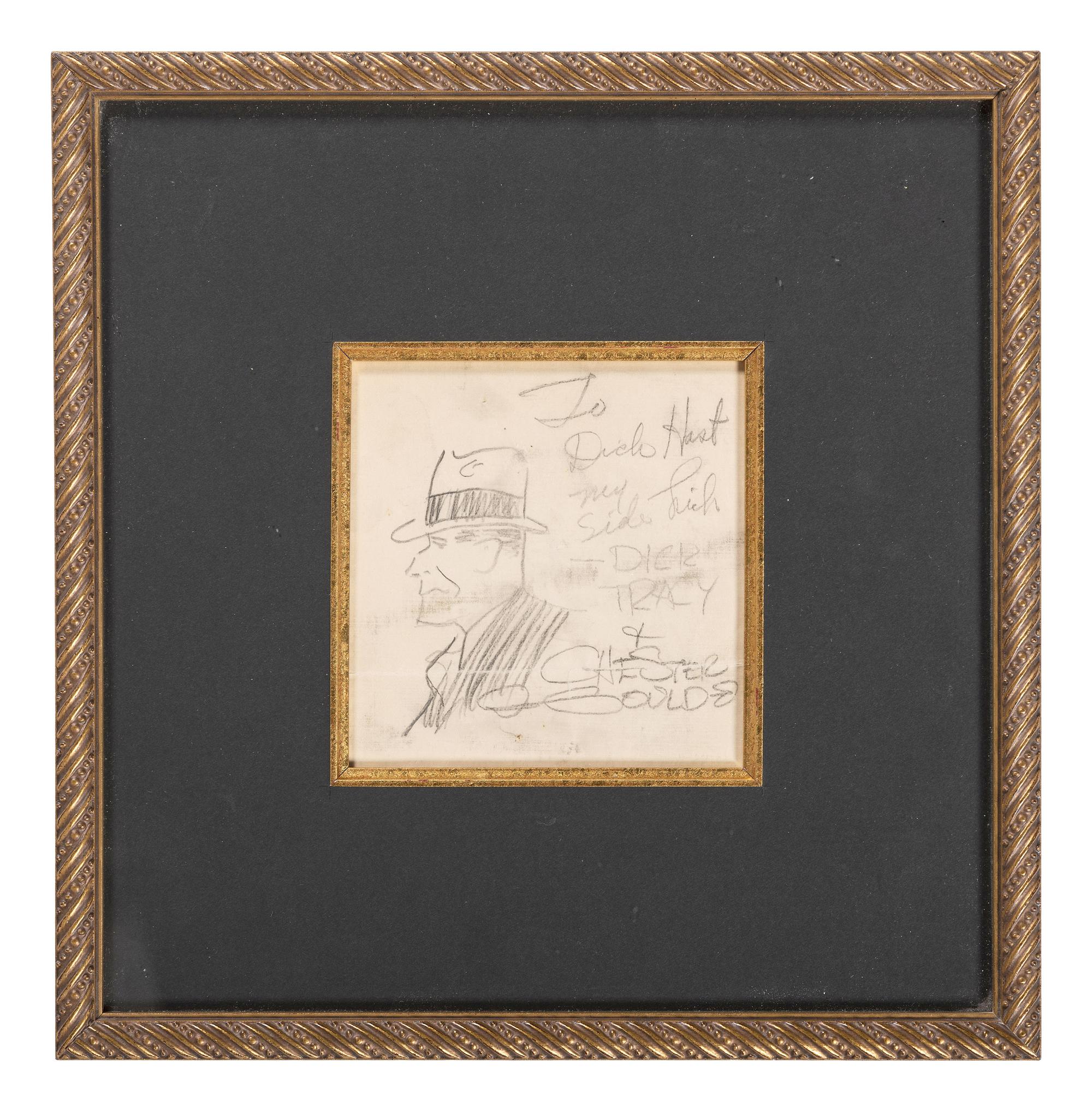 [CARTOON ART]. GOULD, Chester (1900-1985). Very early pencil drawing of Dick Tracy. N.p., ca 1931. "ONE OF THE EARLIEST KNOWN DRAWINGS OF HIS INFAMOUS CRIME FIGHTER"