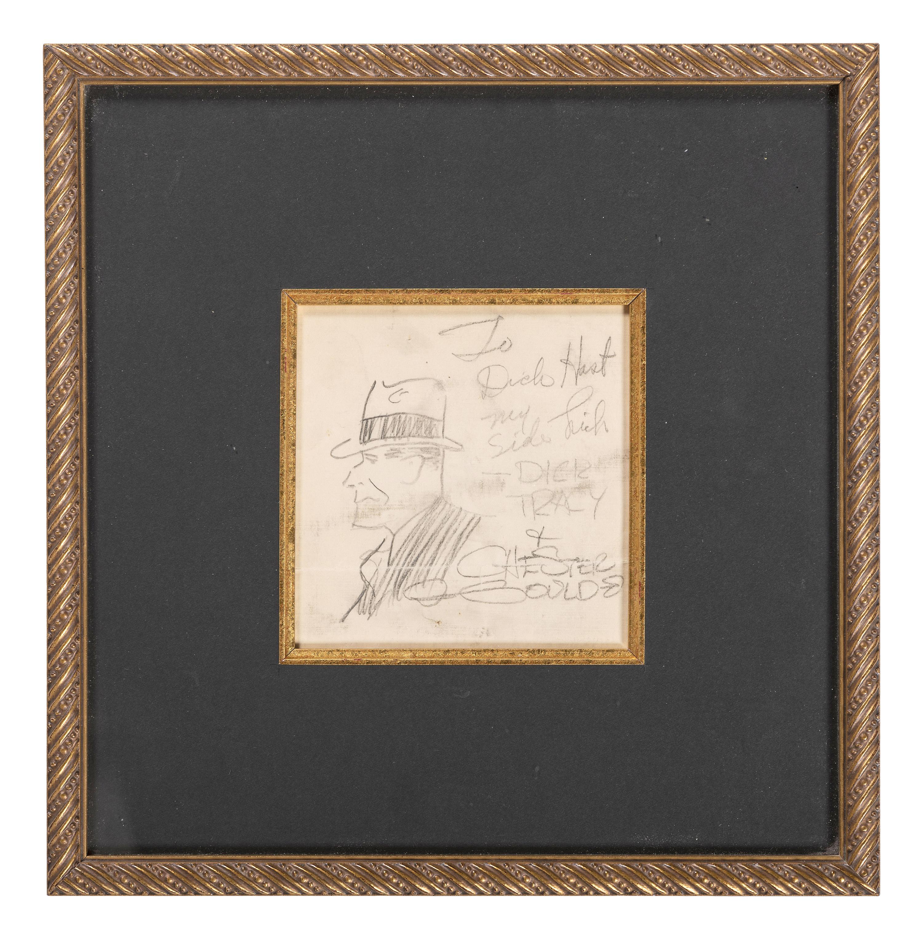 [CARTOON ART]. GOULD, Chester (1900-1985). Very early pencil drawing of Dick Tracy. N.p., ca 1931. "ONE OF THE EARLIEST KNOWN DRAWINGS OF HIS INFAMOUS CRIME FIGHTER"