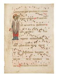 ANONYMOUS SOUTHERN FRENCH ILLUMINATOR Leaf from an Antiphonary with a Historiated Initial ‘I’ of Saint Augustine, in Latin, illuminated manuscript on parchment [Pyrenean region, c. 1310–1330]