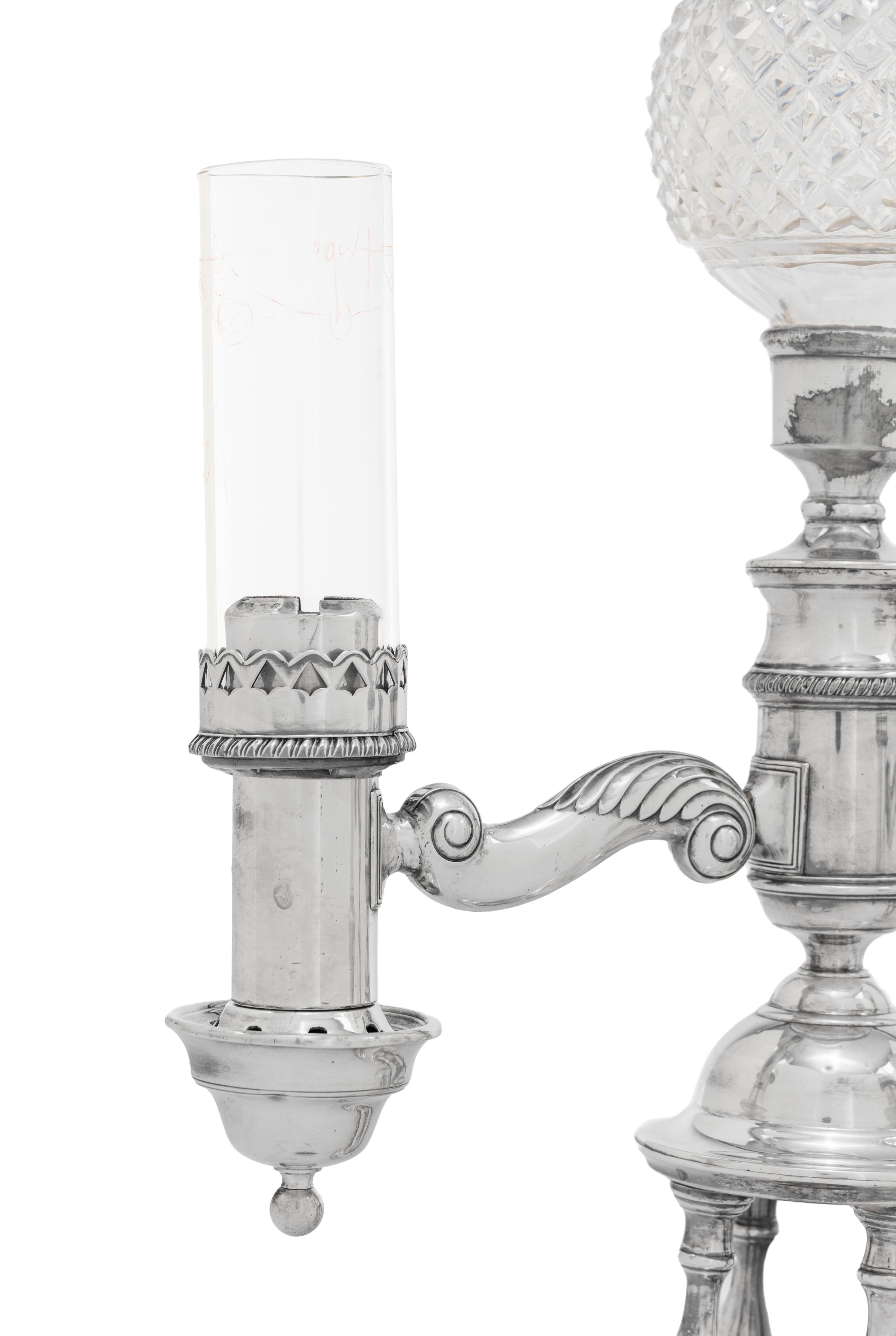 A Pair of Sheffield Silver-Plate and Cut-Glass Argand Lamps