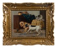Two Dogs and A Cat Watching Caged Rat
