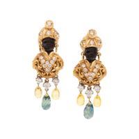 YELLOW GOLD, DIAMOND, GREEN AND YELLOW SAPPHIRE BLACKAMOOR CLIP EARRINGS