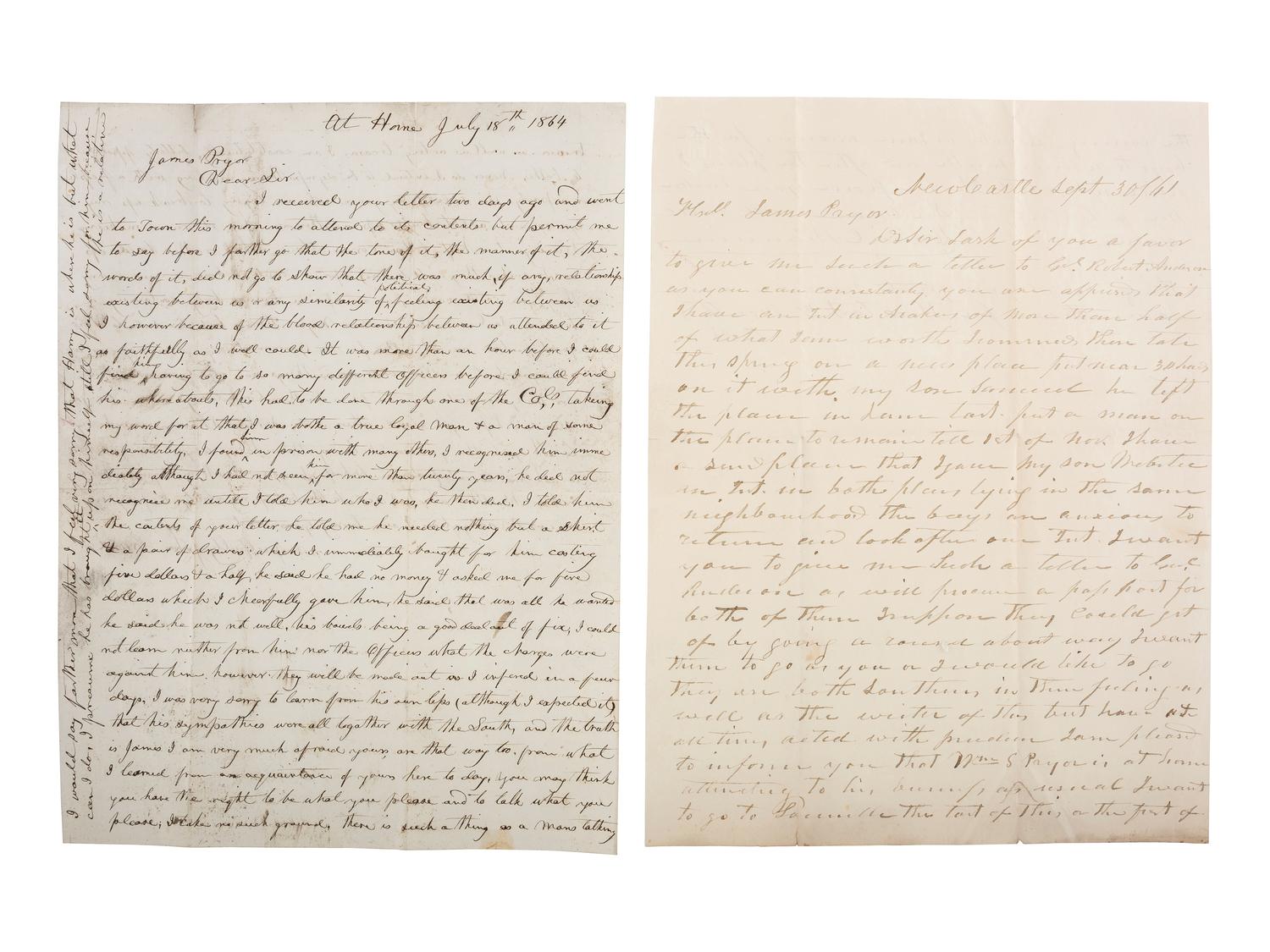[CIVIL WAR]. Archive of 16 letters to Judge James Pryor, including some from Judge William S. Pryor.
