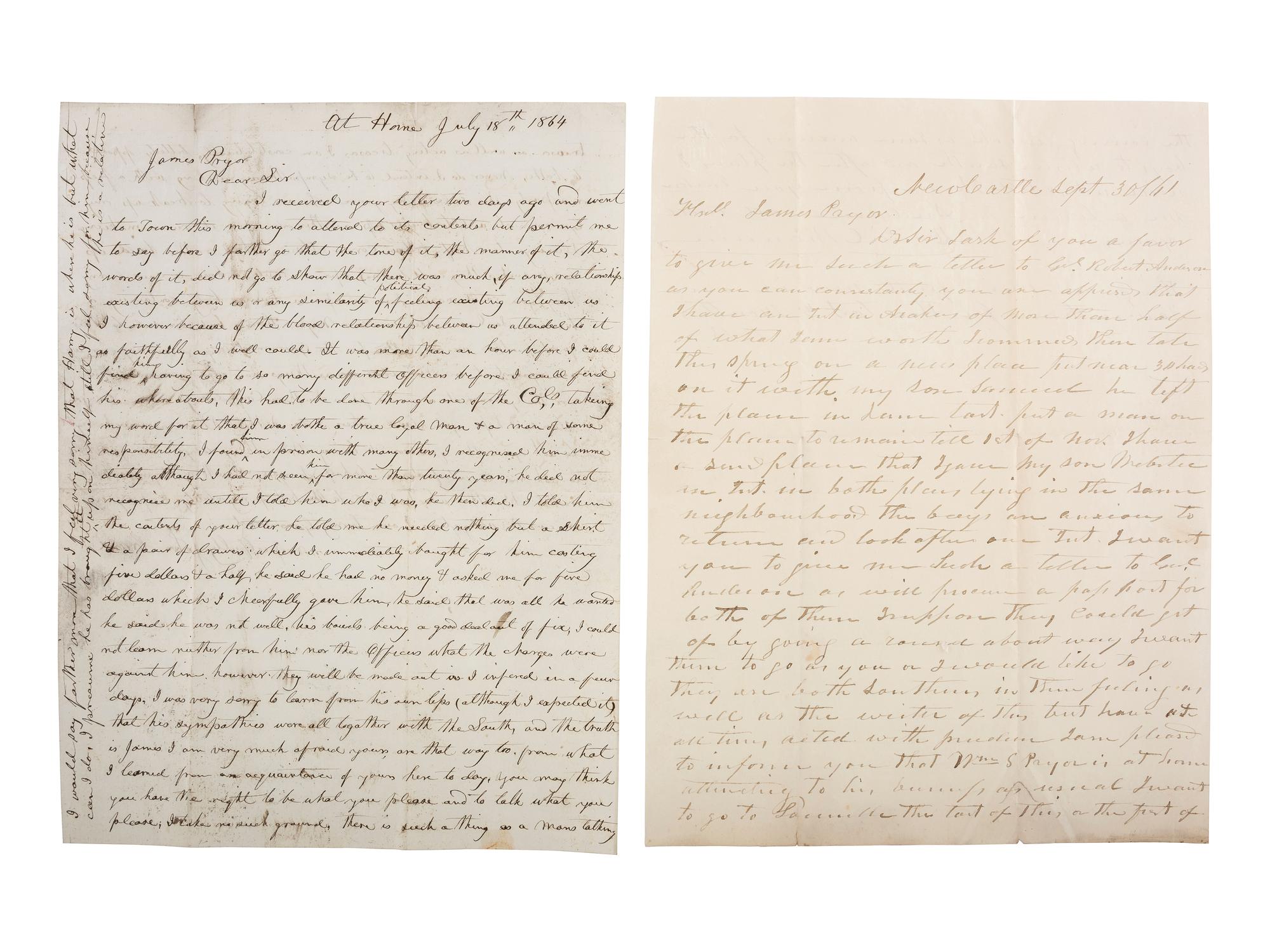[CIVIL WAR]. Archive of 16 letters to Judge James Pryor, including some from Judge William S. Pryor.