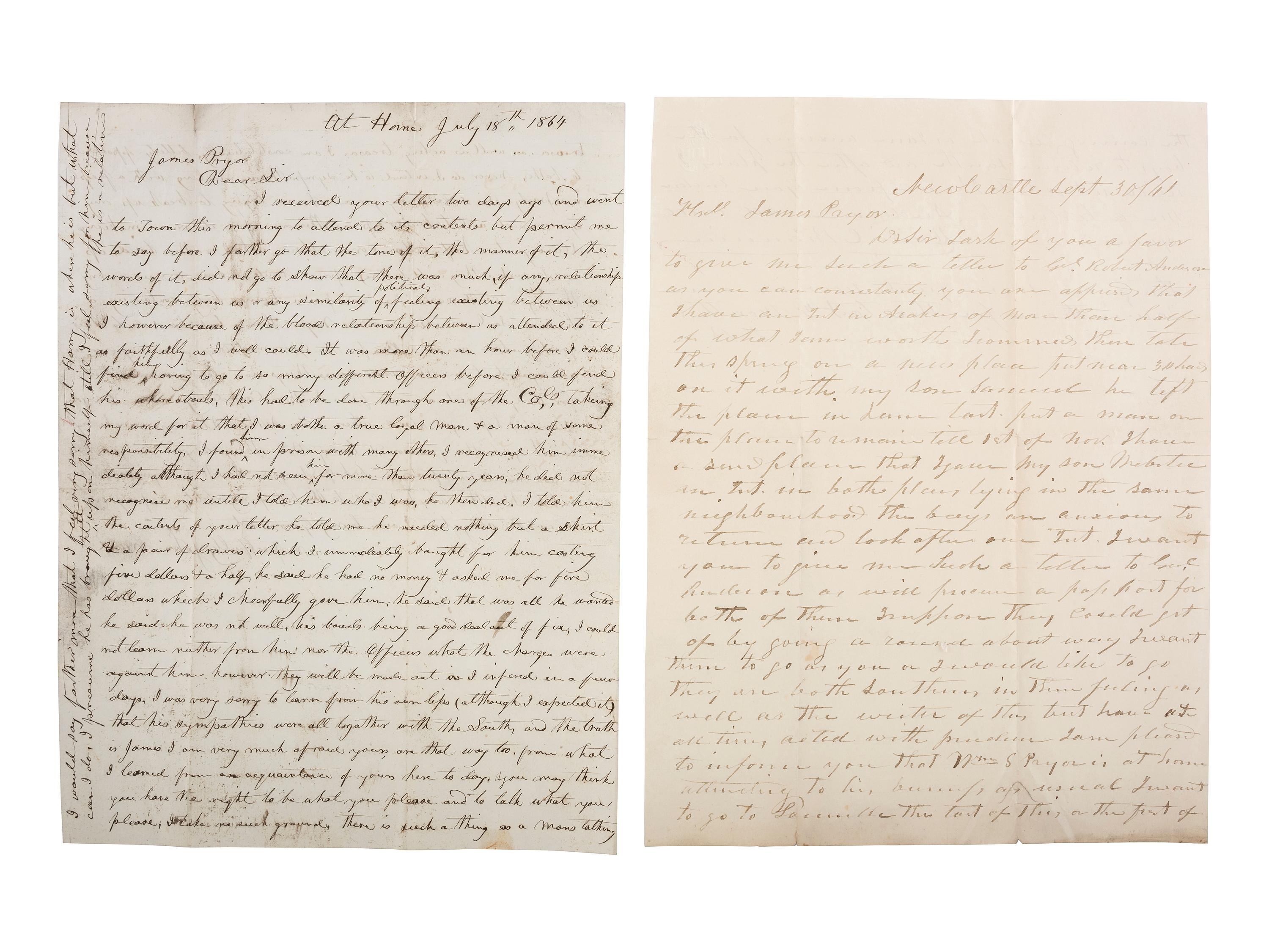 [CIVIL WAR]. Archive of 16 letters to Judge James Pryor, including some from Judge William S. Pryor.