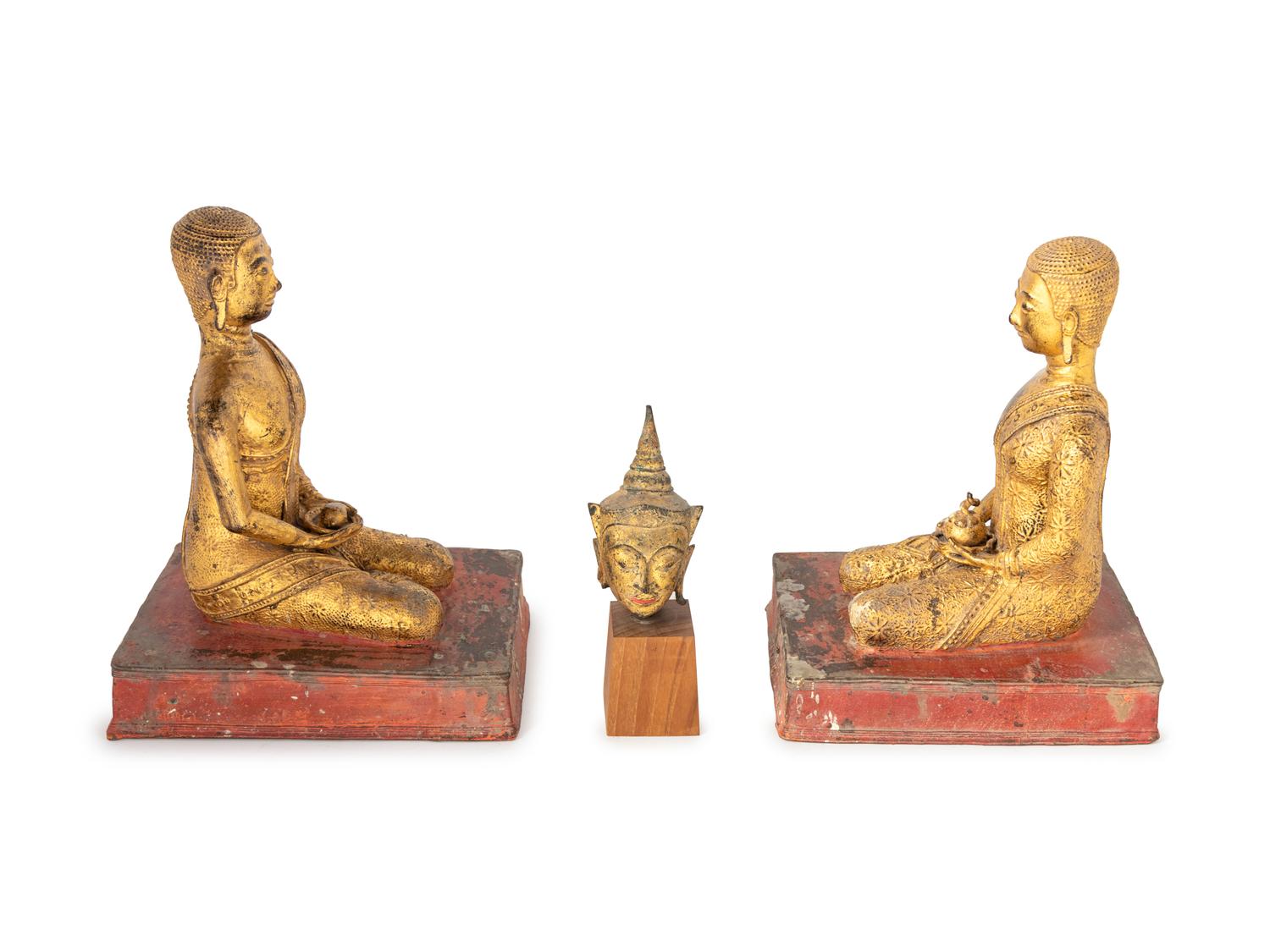 A Pair of Thai Gilt Bronze Figures