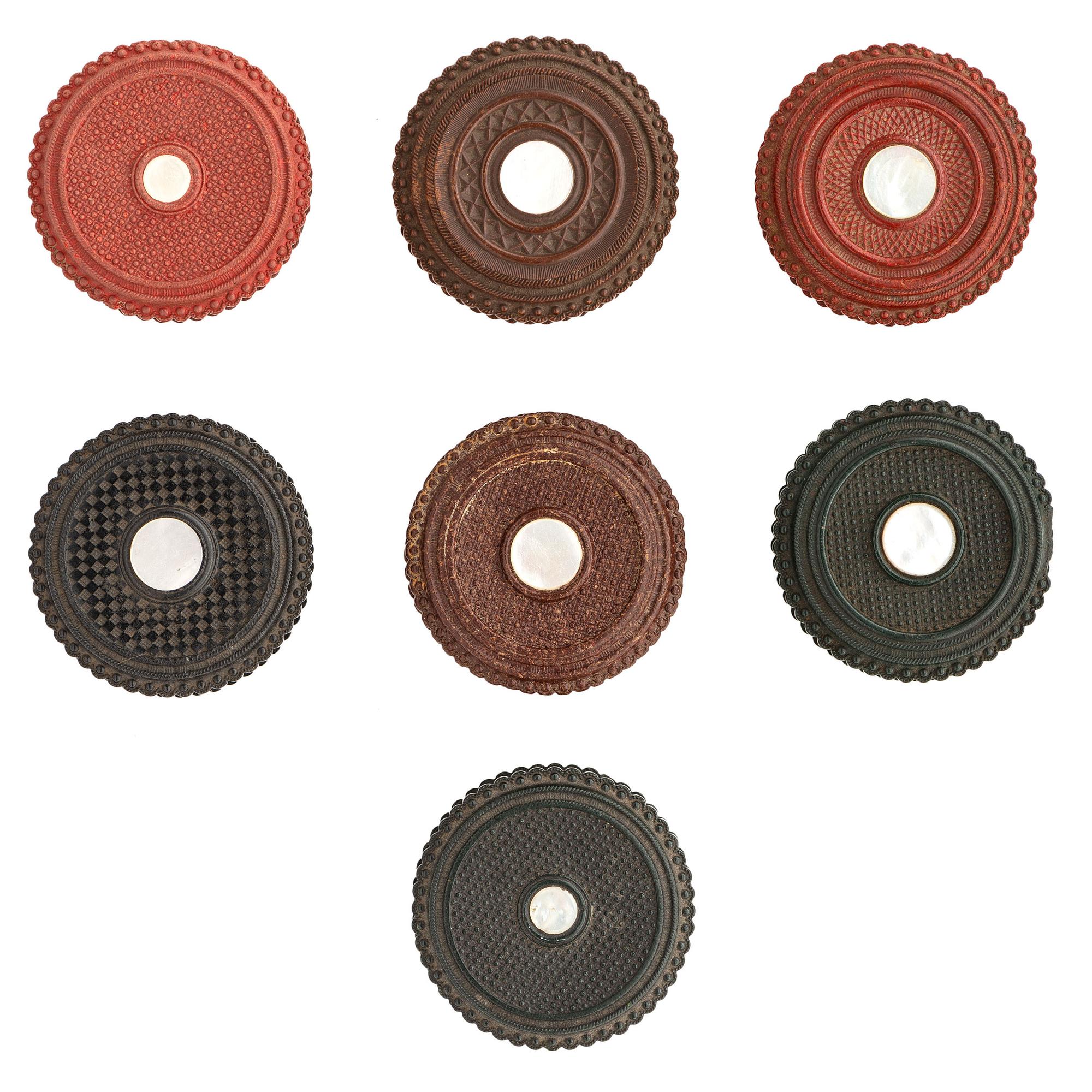 [EARLY PHOTOGRAPHY - UNION CASES]. A group of 7 triple thick "oreo" cases in assorted colors, including: