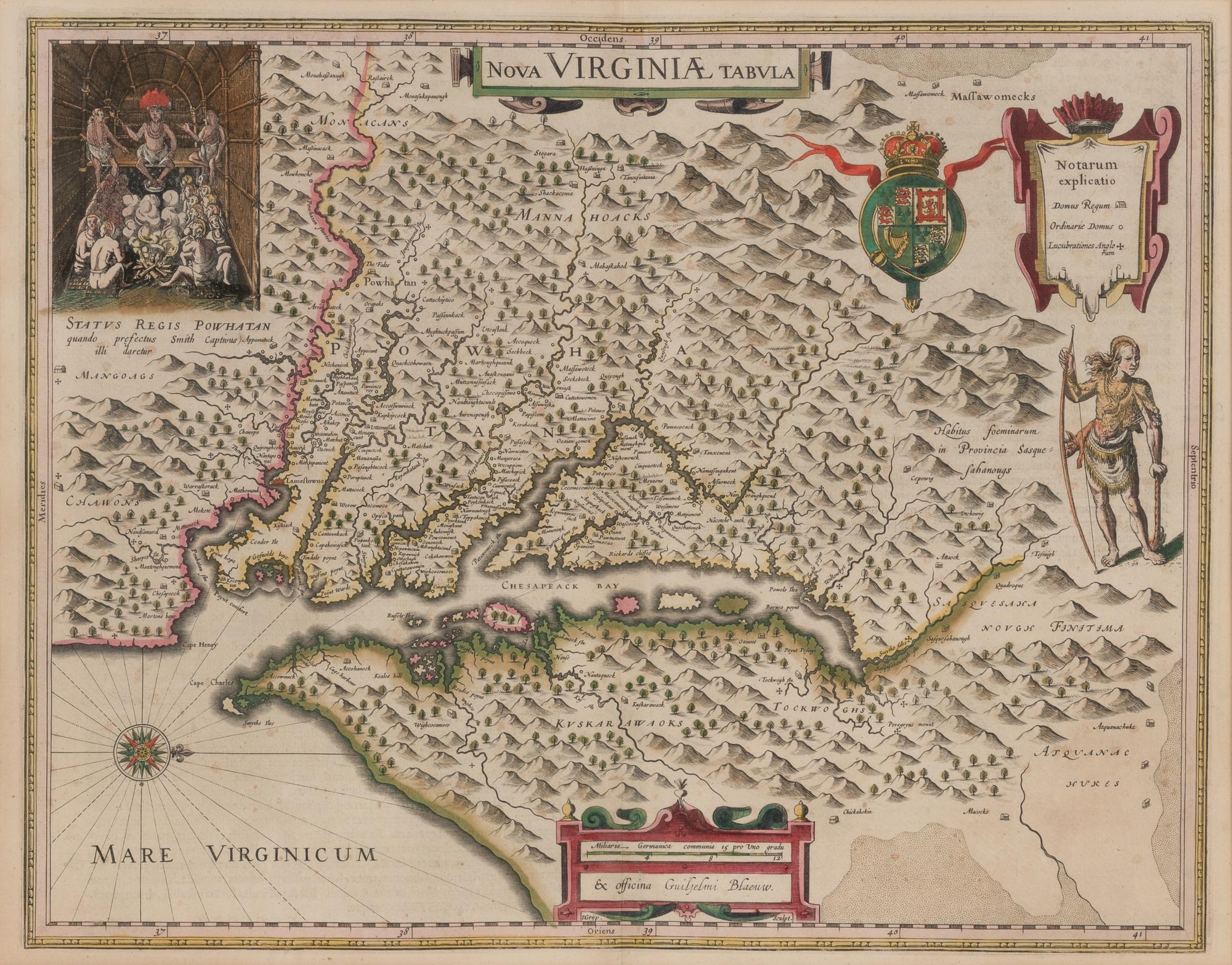 [MAP]. BLAEU, Willem and Jan. Nova Virginiae tabula . [Amsterdam, ca 1631].