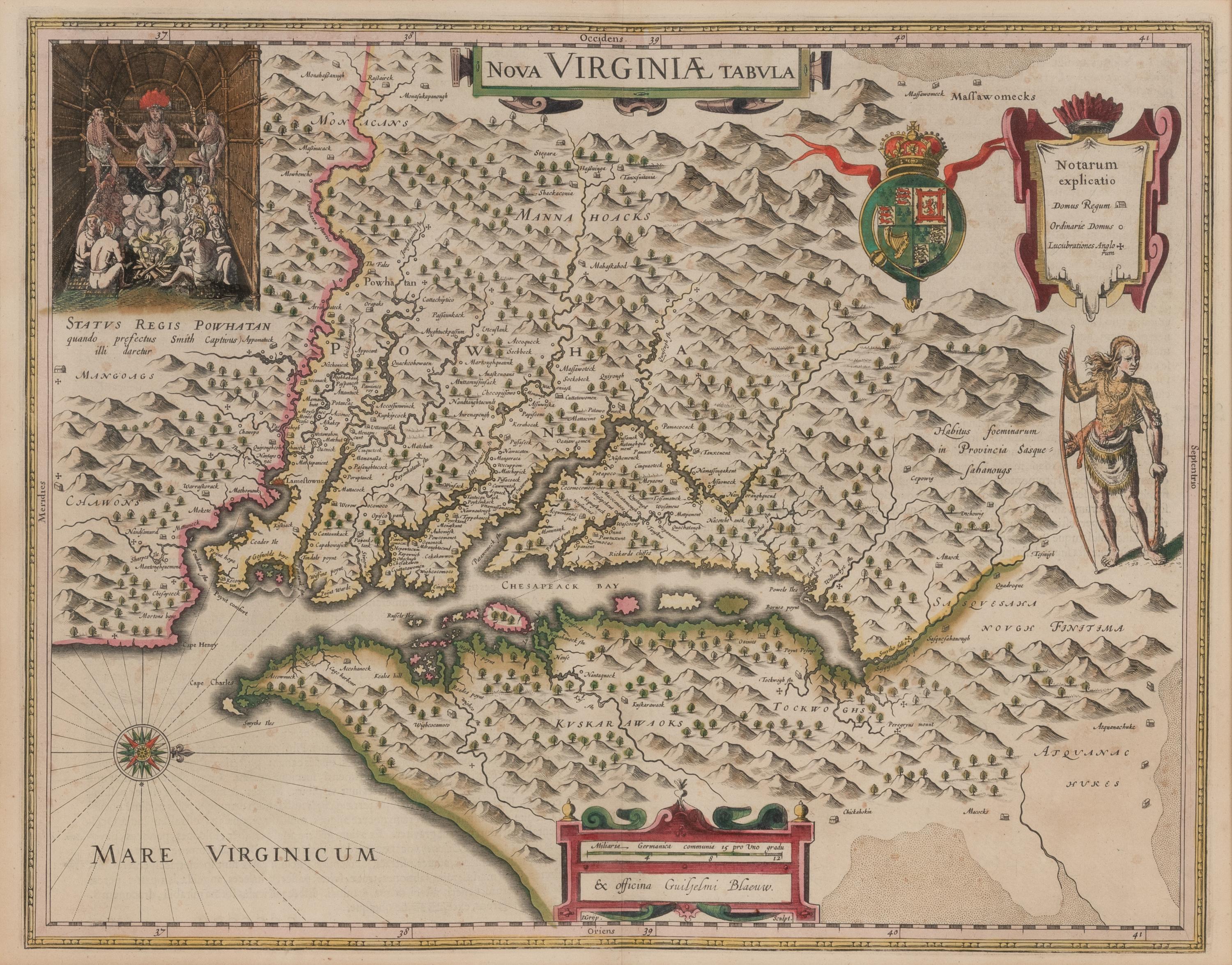[MAP]. BLAEU, Willem and Jan. Nova Virginiae tabula . [Amsterdam, ca 1631].