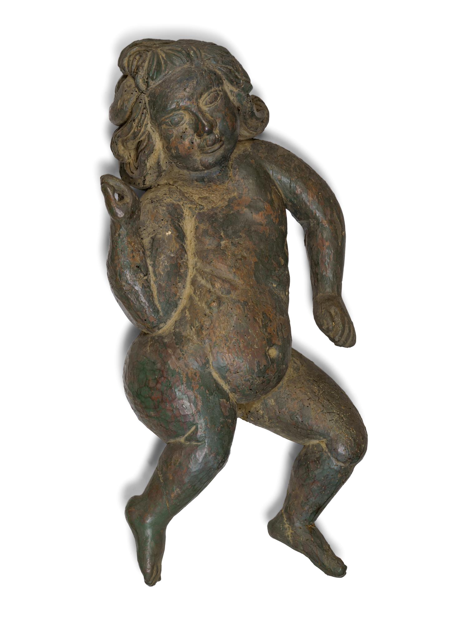A Pair of Continental Carved and Painted Wood Putti