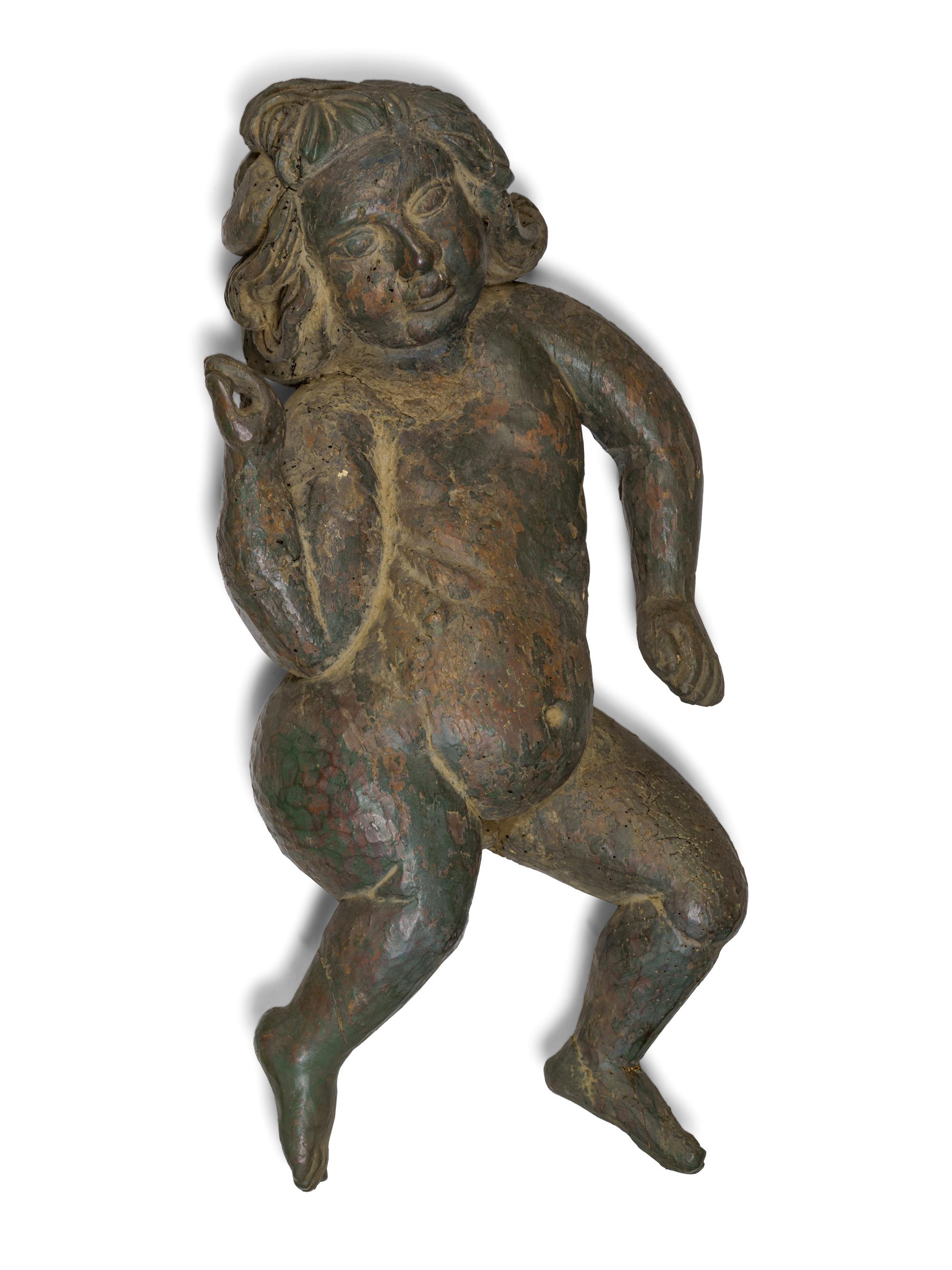A Pair of Continental Carved and Painted Wood Putti