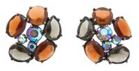 A Pair of Schiaparelli Floral Rhinestone Earclips, 2" diameter.
