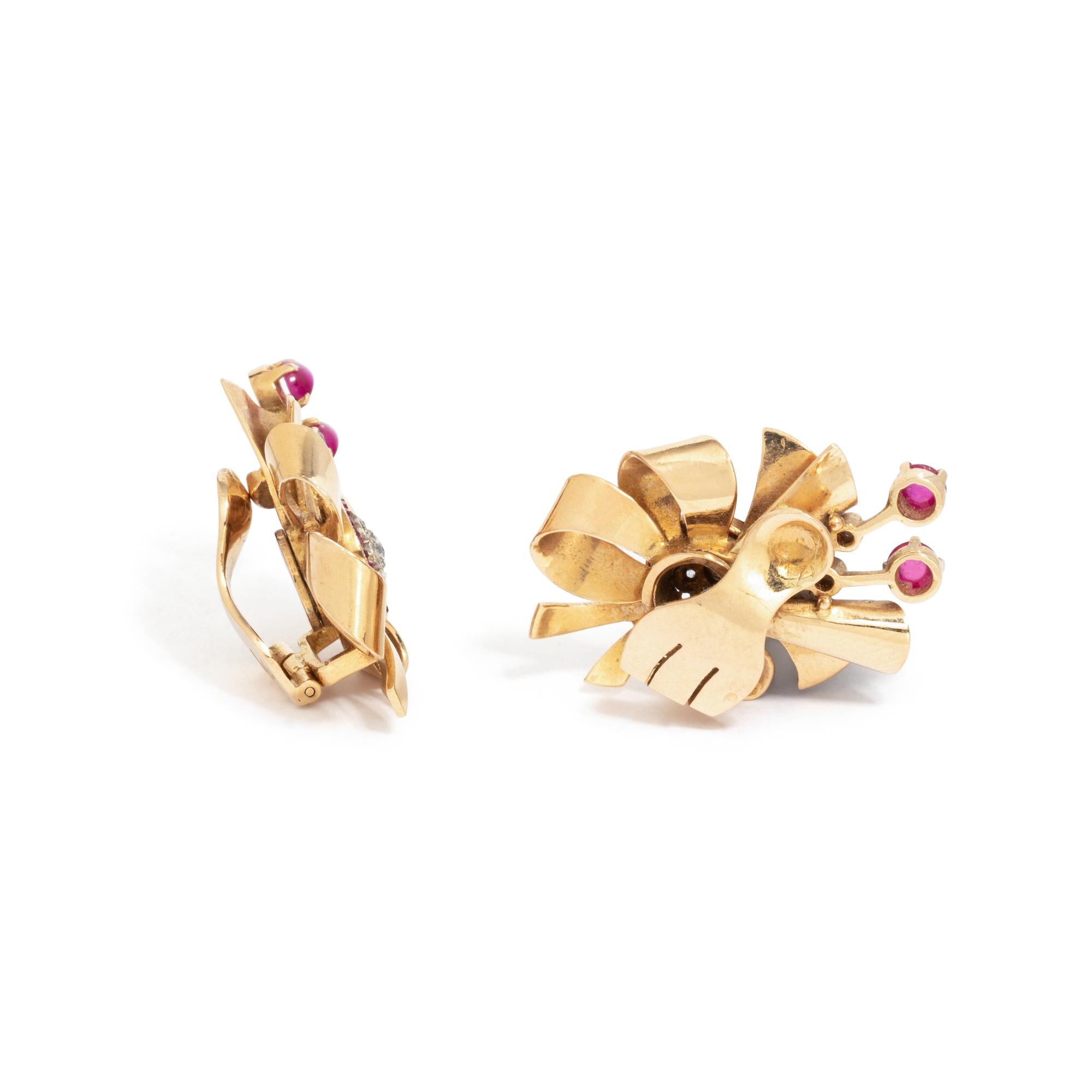 RETRO, ROSE GOLD, RUBY AND DIAMOND EARCLIPS